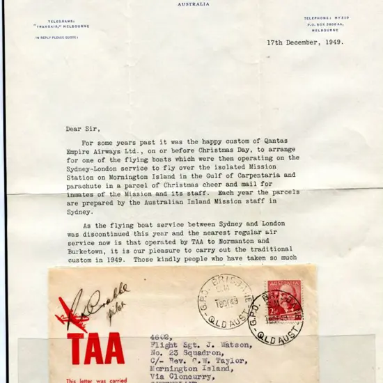 1949 (19th Dec) Brisbane to Mornington Island ...
