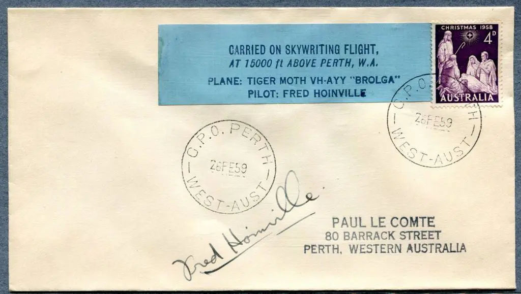 1959 (28th Feb) "Carried on Skywriting Flight, at ... Image 1++