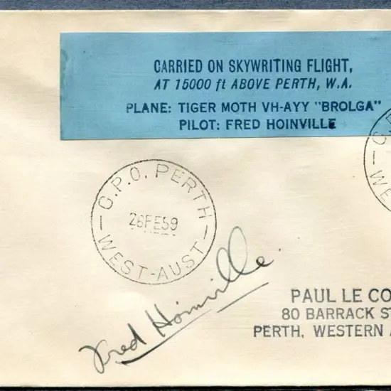 1959 (28th Feb) "Carried on Skywriting Flight, at ...