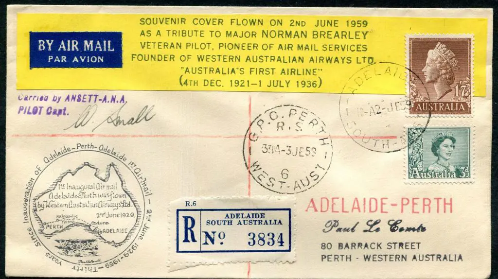 1959 (2nd June) Adelaide to Perth on Adelaide Regd ... Image 1++