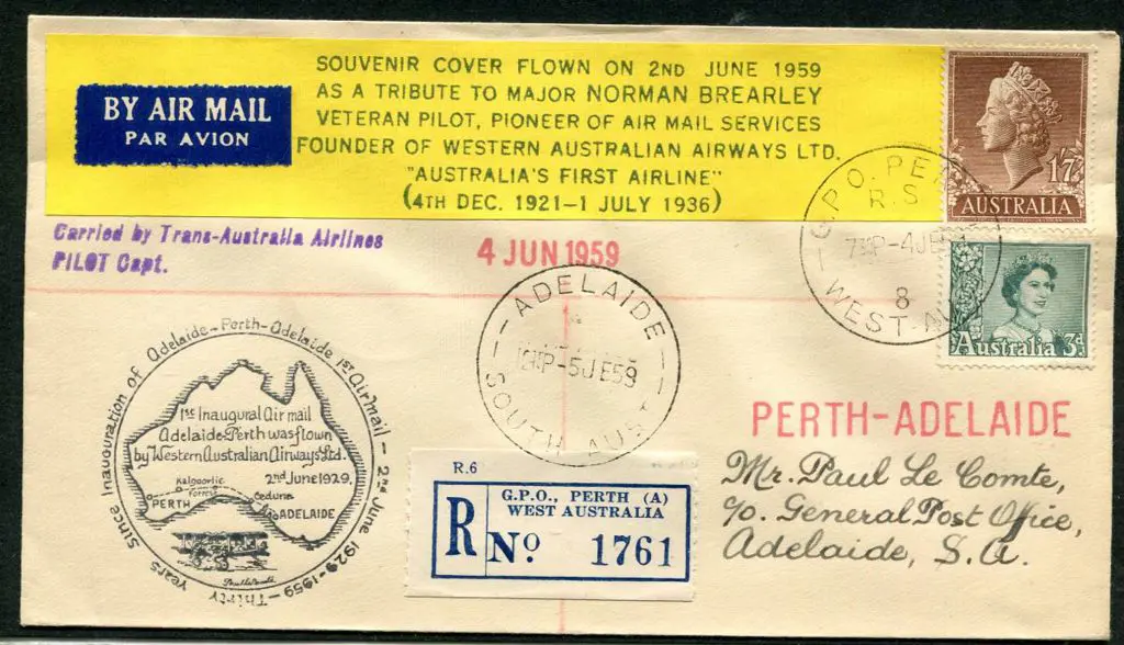 1959 (4th June) Perth to Adelaide return flight as ... Image 1++