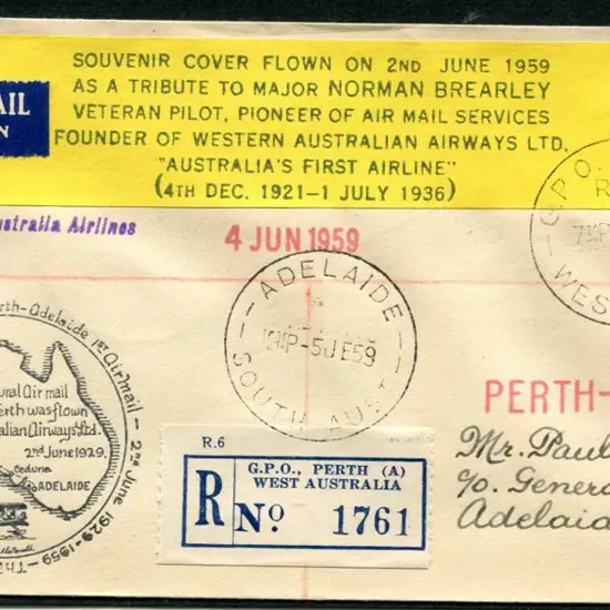 1959 (4th June) Perth to Adelaide return flight as ...