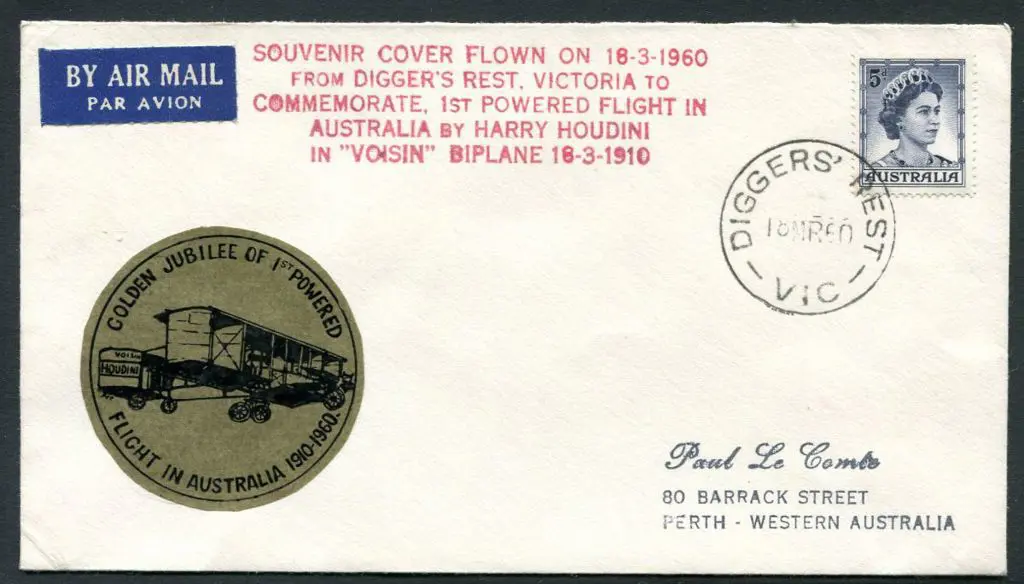 1960 (8th March) Harry Houdini in "Voisin" biplane ... Image 1++