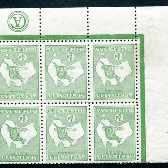 1913 1st Watermark ½d green lower left CA monogram ...
