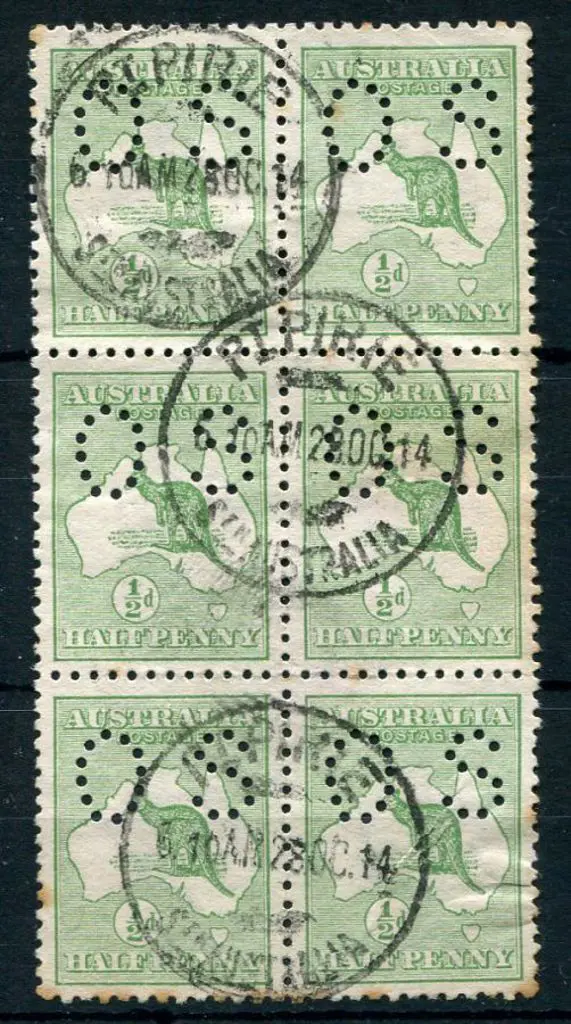 1913 1st Watermark ½d green positional plate block ... Image 1++