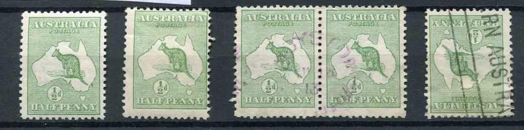 1913 1st Watermark ½d green selection with "colour ... Image 1++