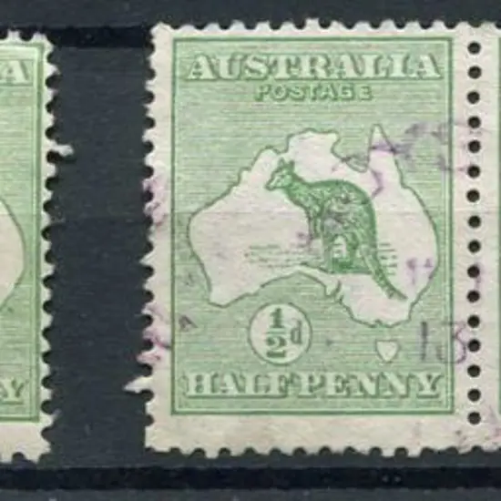1913 1st Watermark ½d green selection with "colour ...