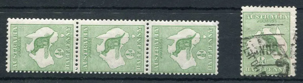 1913 1st Watermark ½d vertical strip of 3 MUH ... Image 1++