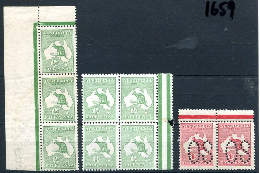 1913 1st Watermark ½d marginal left pane block of ... Image 1++