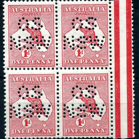 1913 1st Watermark 1d red, Die I perfined "OS ...