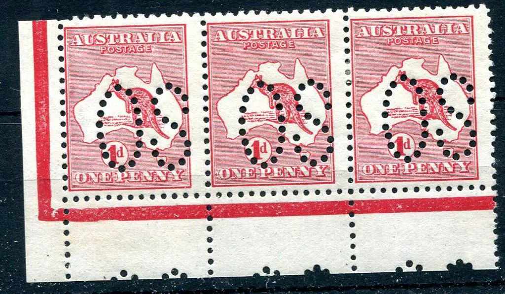 1913 1st Watermark 1d red, horiz strip of 3 ... Image 1++