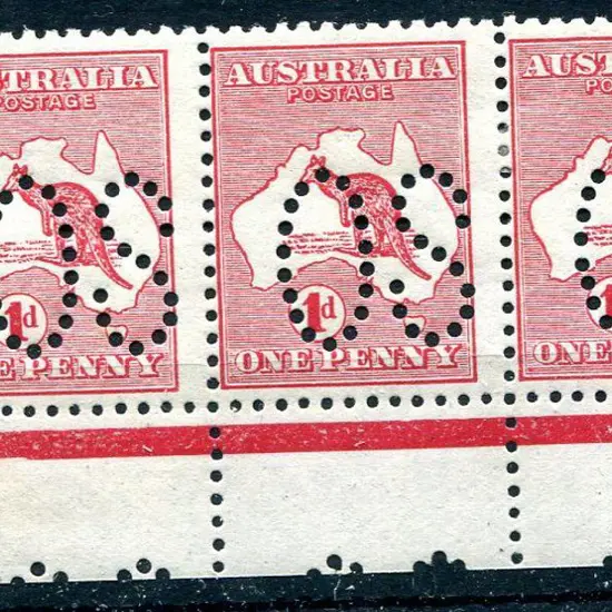 1913 1st Watermark 1d red, horiz strip of 3 ...