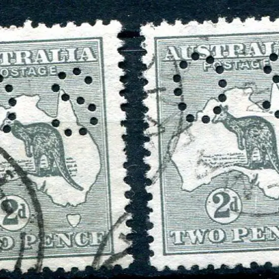 1913 1st Watermark 2d grey x 2 with both perfd ...