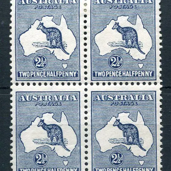 1913 1st Watermark 2½d indigo block of 4 with both ...