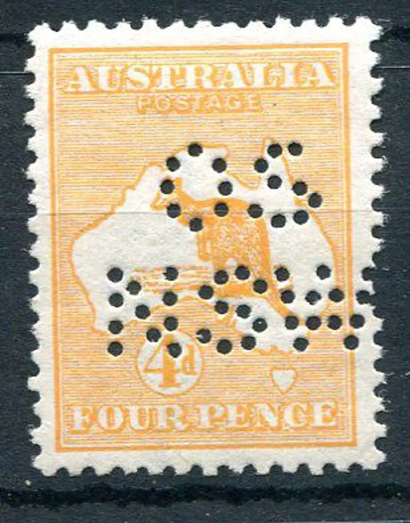 1913 1st Watermark 4d orange perfined "OS NSW". ... Image 1++