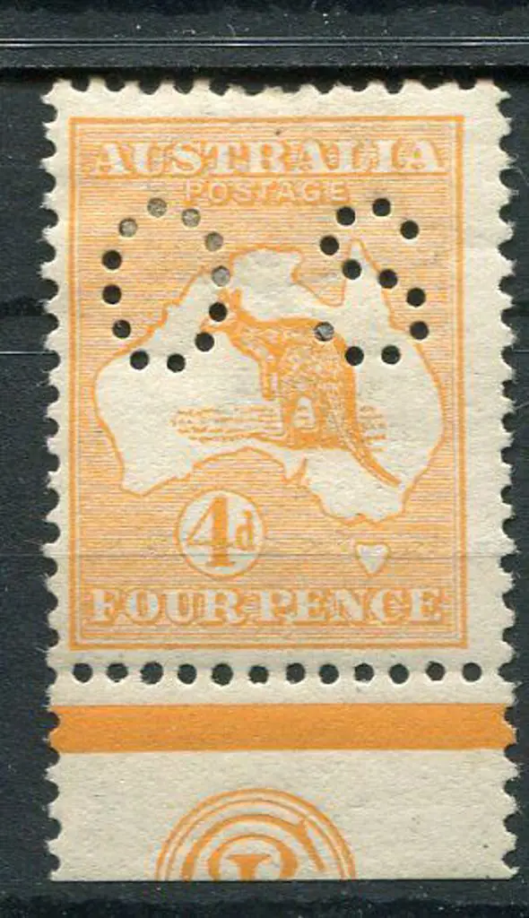 1913 1st Watermark 4d orange perfined small "OS" ... Image 1++