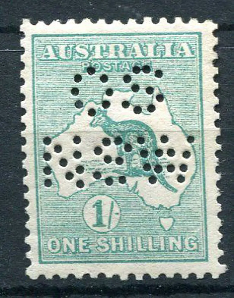 1913 1st Watermark 1/- green perfined "OS NSW". ... Image 1++