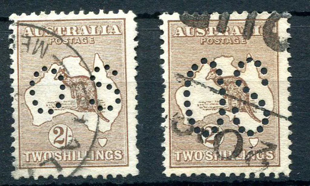 1913 1st Watermark 2/- brown perfined small "OS" ... Image 1++