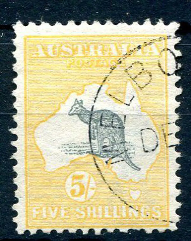 1913 1st Watermark 5/- grey & chrome. Centred low ... Image 1++