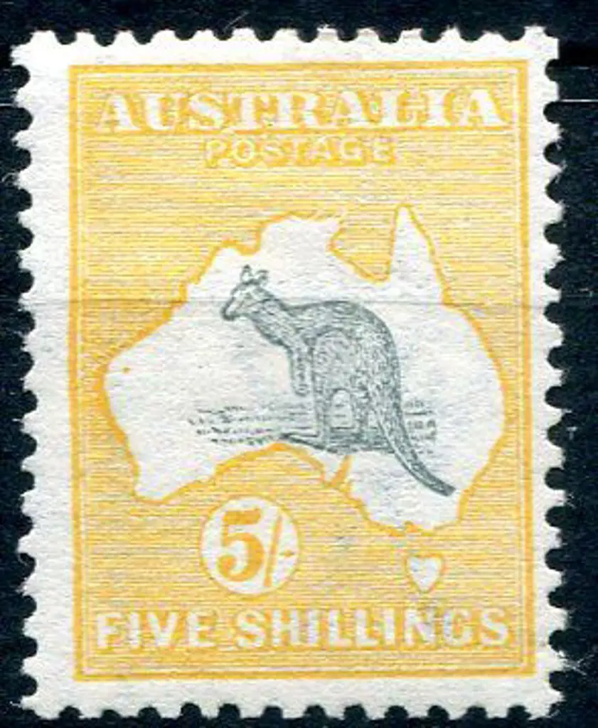 1913 1st Watermark 5/- grey & yellow with "retouch ... Image 1++
