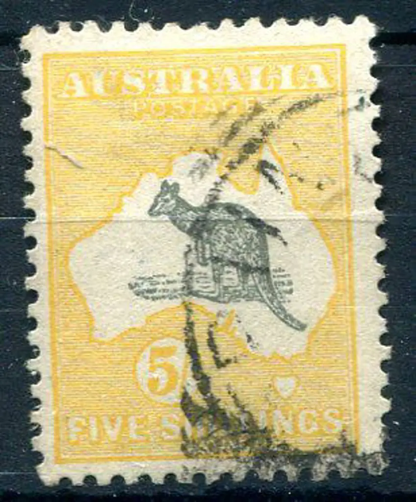 1913 1st Watermark 5/- grey & yellow. Fine used ... Image 1++