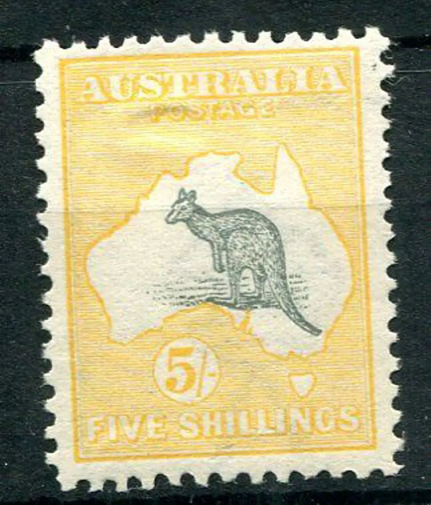 1913 1st Watermark 5/- grey & yellow. MLH with ... Image 1++