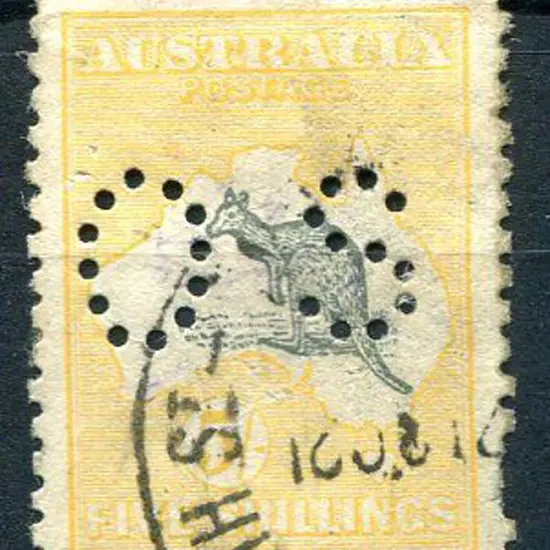 1915 2nd Watermark 5/- grey & yellow perfined ...