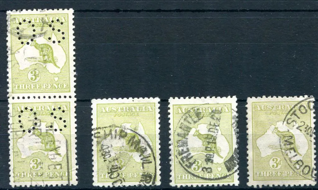 1915/28 3rd Watermark 3d olive vertical perf "OS" ... Image 1++
