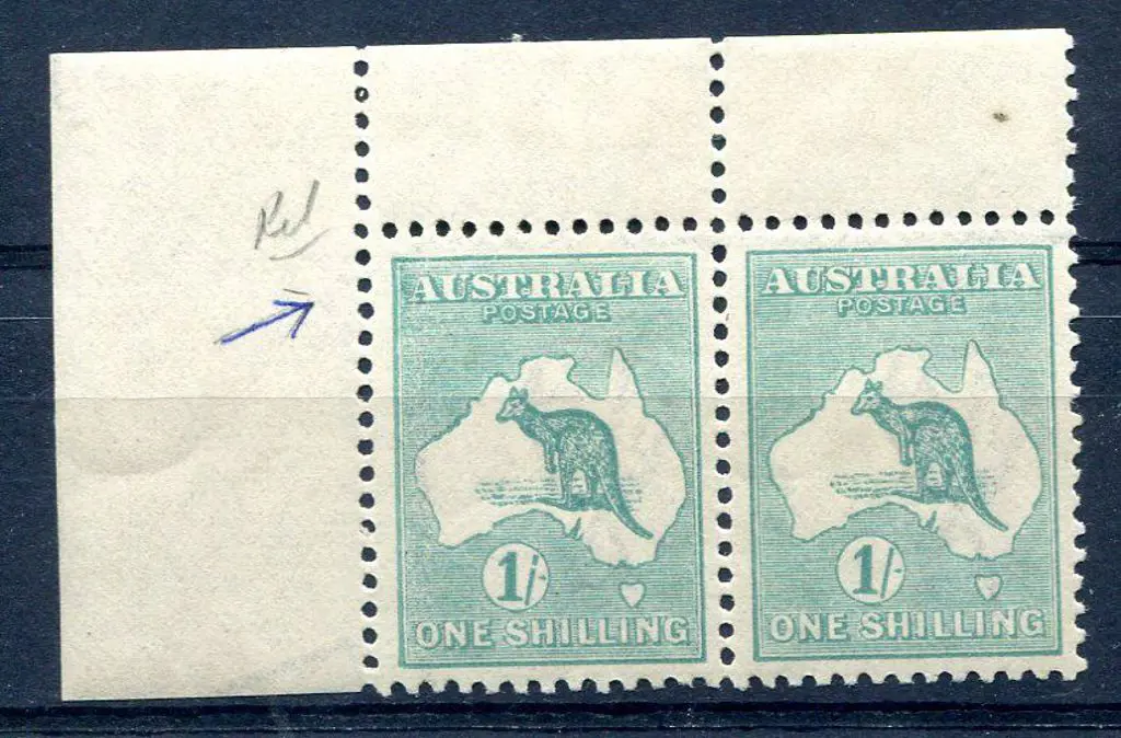 1915/28 3rd Watermark 1/- blue green in top left ... Image 1++