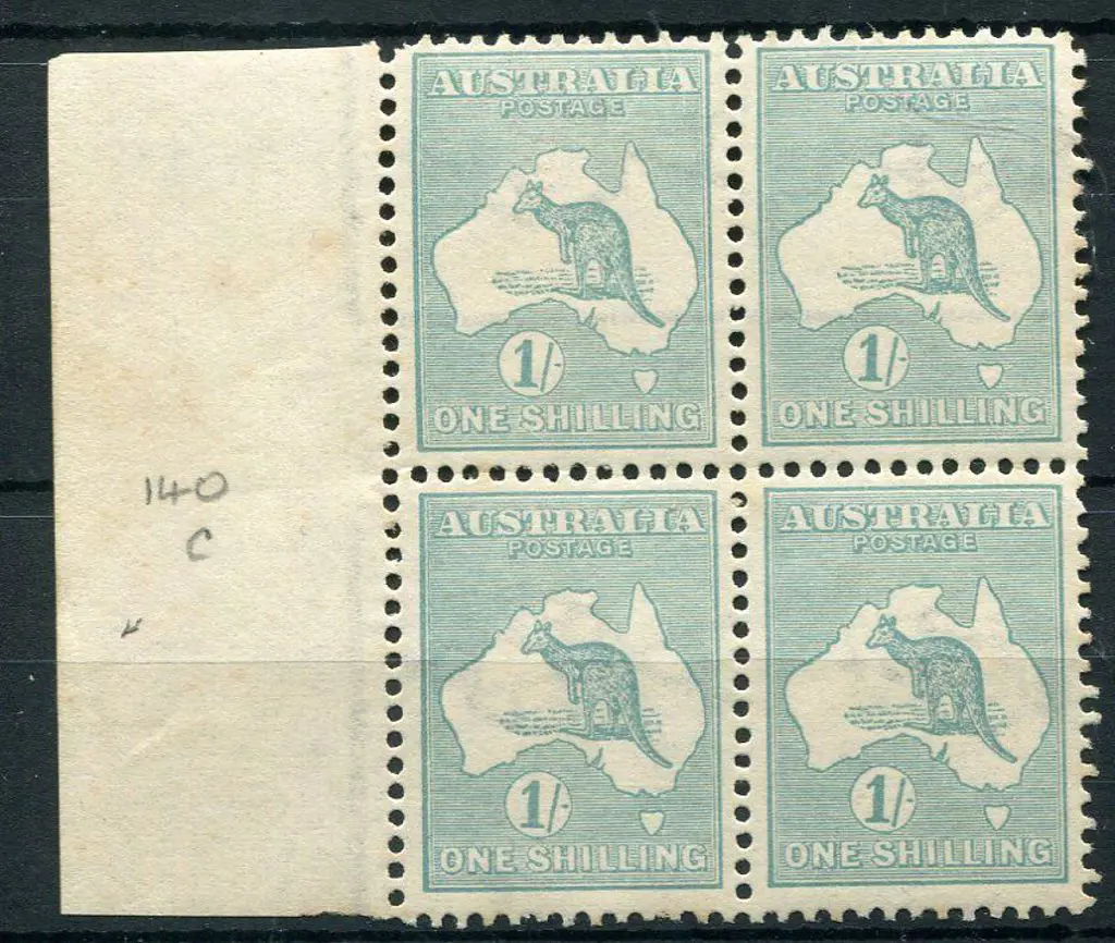 1915/28 3rd Watermark 1/- blue-green with sideways ... Image 1++