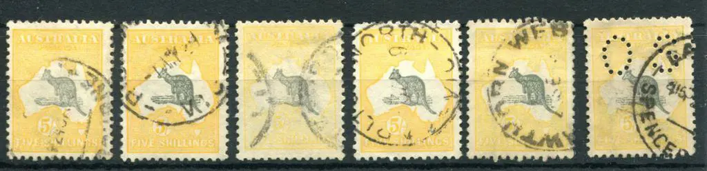 1915/28 3rd Watermark 5/- grey & yellow x 5 F/U ... Image 1++