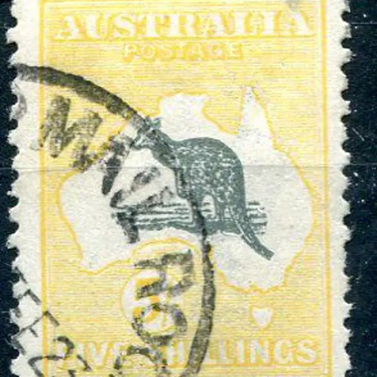 1915/28 3rd Watermark 5/- grey black & yellow ...