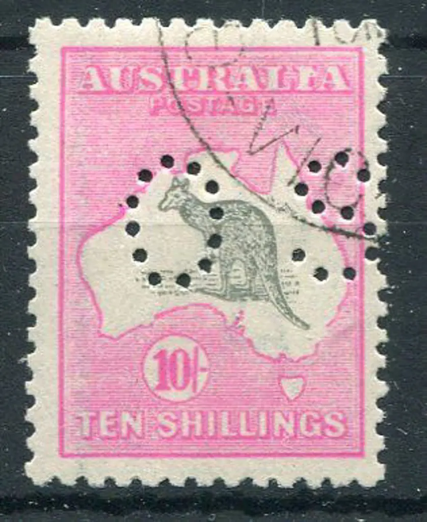 1915/28 3rd Watermark 10/- grey & pink perfined ... Image 1++