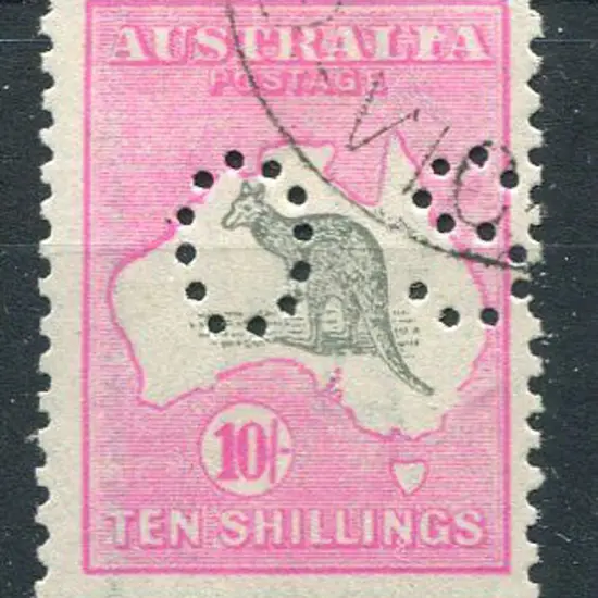 1915/28 3rd Watermark 10/- grey & pink perfined ...
