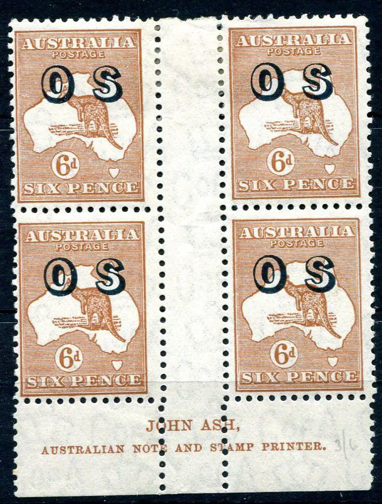 1931-47 CofA Watermark 6d chestnut ovptd "OS" in ... Image 1++