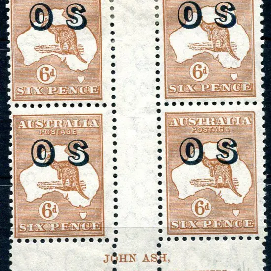 1931-47 CofA Watermark 6d chestnut ovptd "OS" in ...