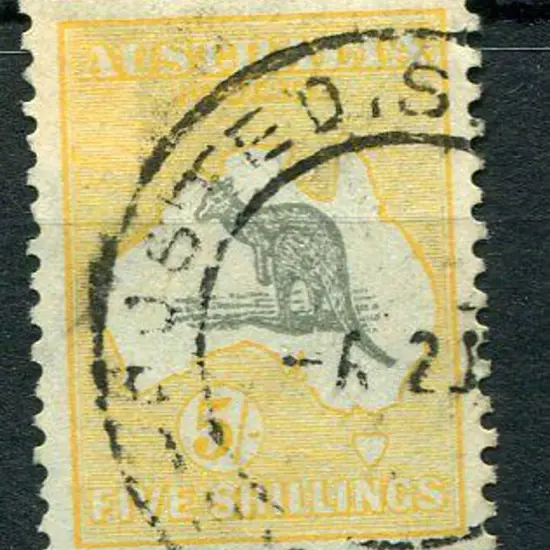 1931-47 CofA Watermark 5/- grey & yellow with ...