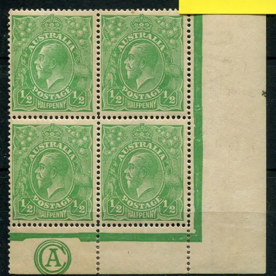 1914-20 Single Watermark ½d green lower right ...