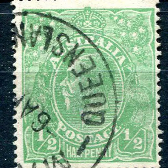 1914-20 Single Watermark ½d green with "crack ...