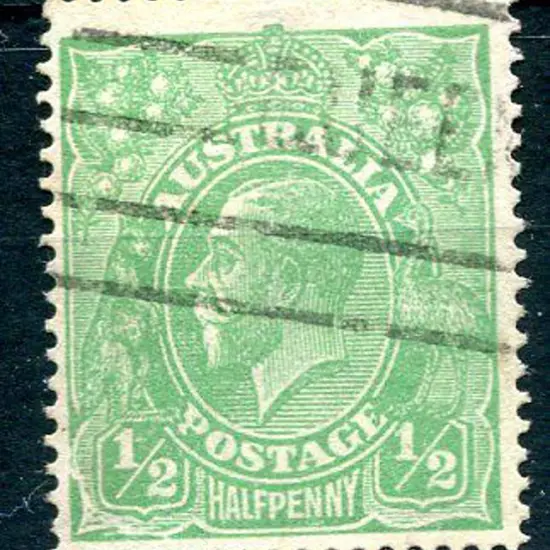 1914-20 Single Watermark ½d green with "crack ...