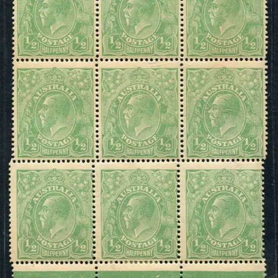 1914-20 Single Watermark ½d green, electro 6 in ...
