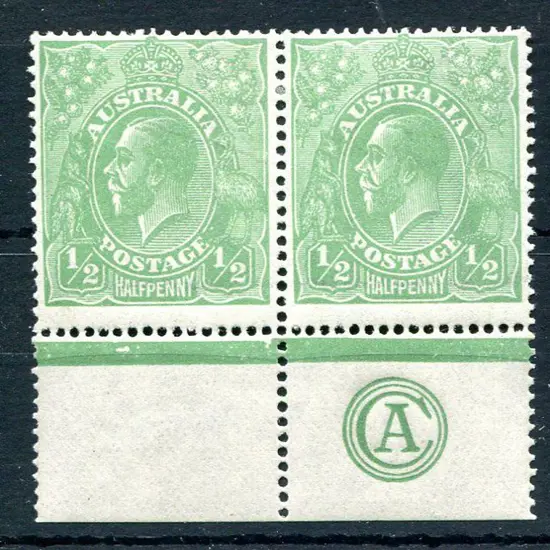 1914-20 Single Watermark ½d green, plate 5, with ...