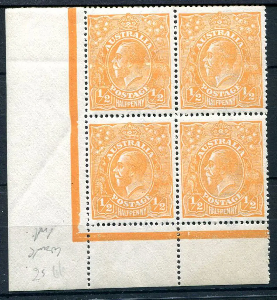 1914-20 Single Watermark ½d orange lower ... Image 1++