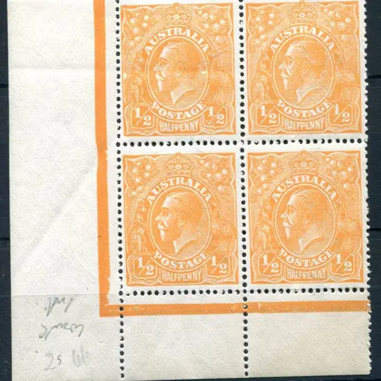 1914-20 Single Watermark ½d orange lower ...