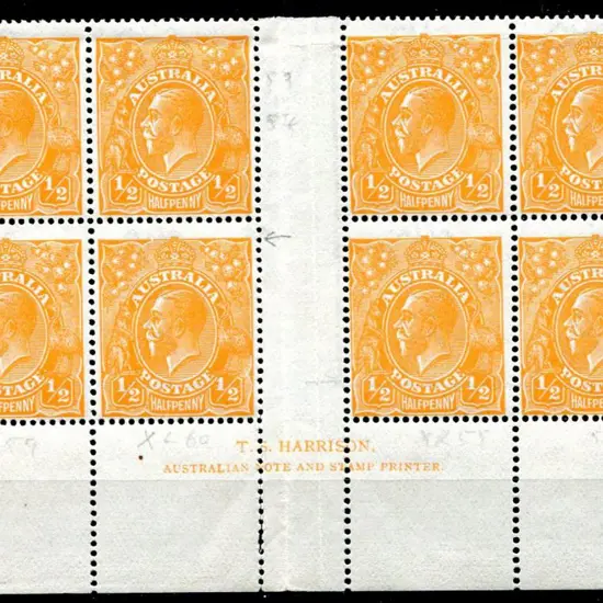 1914-20 Single Watermark ½d orange, plate 9, 2 ...