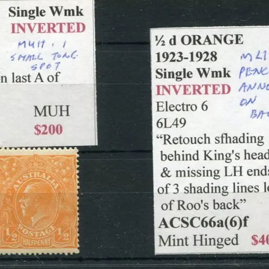 1914-20 Single Watermark ½d bright orange, electro ...