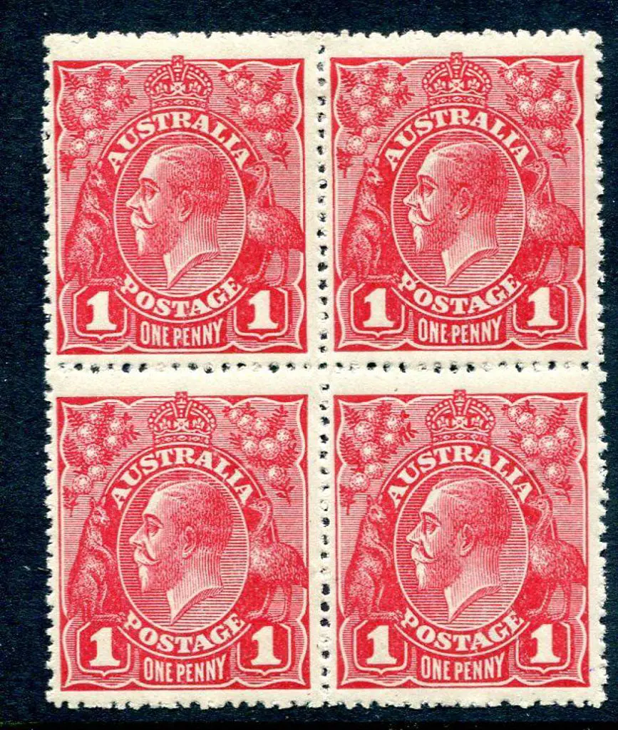 1914-20 Single Watermark 1d crimson (G23) in block ... Image 1++