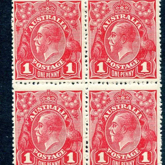 1914-20 Single Watermark 1d crimson (G23) in block ...