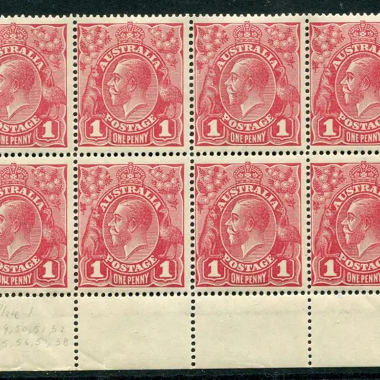 1914-20 Single Watermark 1d carmine rose (G30) ...