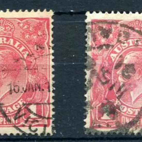 1914-20 Single Watermark 1d carmine-red & carmine ...